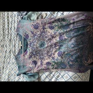 Blue/ silvery shirt with beads on it